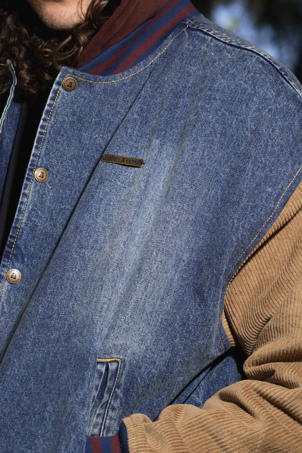 Vintage Mocha Denim Bomber Jacket